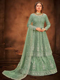 Myra Beautiful Sea Green Heavy Embroidered Gharara Suit | Grocsy