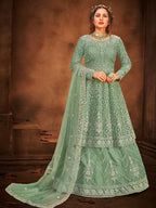 Myra Beautiful Sea Green Heavy Embroidered Gharara Suit | Grocsy