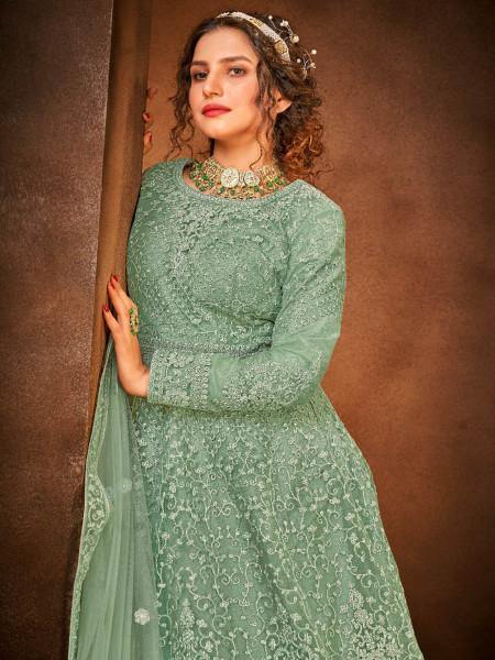 Myra Beautiful Sea Green Heavy Embroidered Gharara Suit | Grocsy