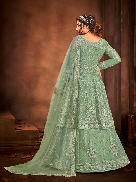 Myra Beautiful Sea Green Heavy Embroidered Gharara Suit | Grocsy