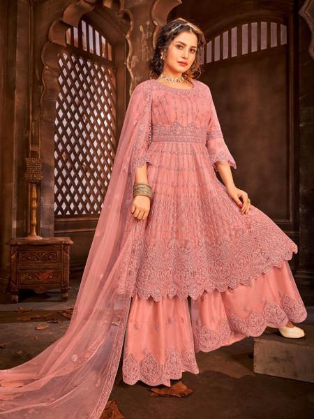 Myra Beautiful Dusty Pink Heavy Embroidered Gharara Suit | Grocsy
