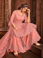 Myra Beautiful Dusty Pink Heavy Embroidered Gharara Suit | Grocsy