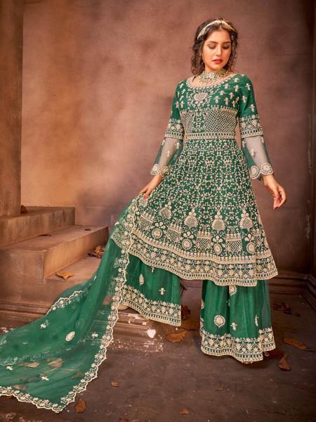 Myra Green Heavy Embroidered Gharara Suit | Grocsy
