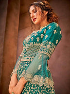 Myra Rama Green Heavy Embroidered Gharara Suit | Grocsy