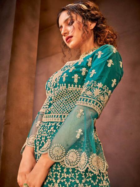 Myra Rama Green Heavy Embroidered Gharara Suit | Grocsy