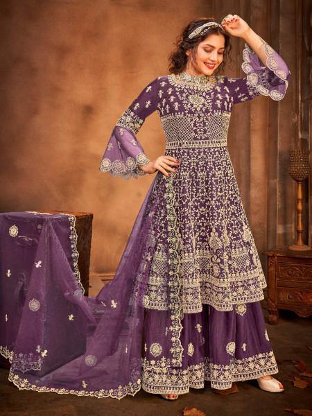 Myra Purple Heavy Embroidered Gharara Suit | Grocsy