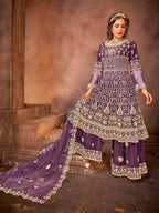 Myra Purple Heavy Embroidered Gharara Suit | Grocsy