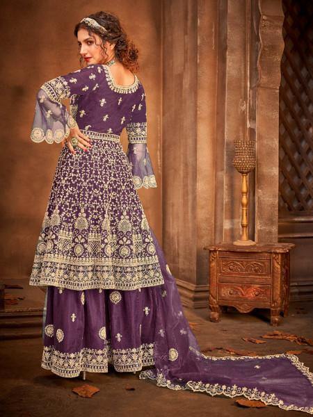 Myra Purple Heavy Embroidered Gharara Suit | Grocsy
