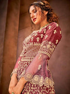 Myra Maroon Embroidered Gharara Suit | Grocsy