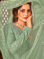 Myra Sea Green Heavy Embroidered Gharara Suit | Grocsy