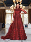Myra Maroon Net Embroidery Gown | Grocsy