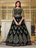 Myra Black Net Embroidery Gown | Grocsy