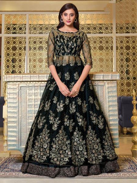 Myra Black Net Embroidery Gown | Grocsy