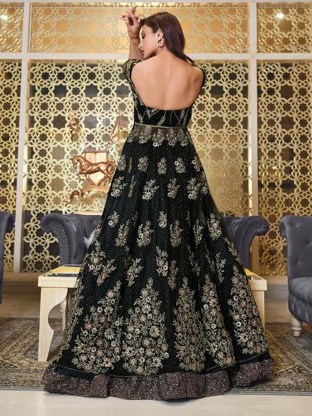 Myra Black Net Embroidery Gown | Grocsy