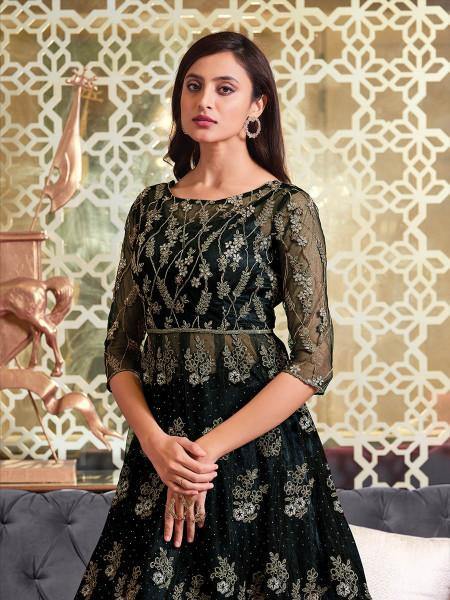 Myra Black Net Embroidery Gown | Grocsy