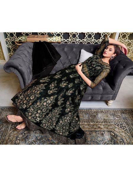 Myra Black Net Embroidery Gown | Grocsy