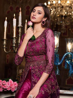 Myra Hot Pink Net Embroidery Gown | Grocsy