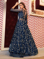 Myra Navy Blue Net Embroidery Gown | Grocsy