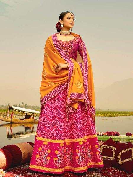 Myra Multicolour Silk Muslan Printed Lehenga Choli For Weddings | Grocsy