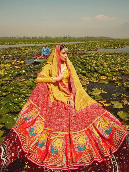 Myra Multicolour Silk Muslan Printed Crepe Lehenga Choli | Grocsy
