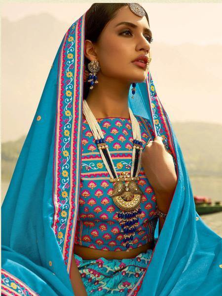Myra Multicolour Silk Muslan Printed Lehenga Choli | Grocsy
