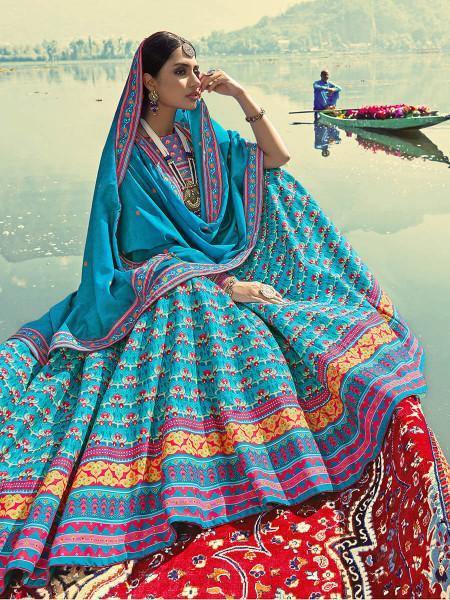 Myra Multicolour Silk Muslan Printed Lehenga Choli | Grocsy