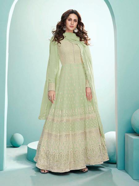 Myra Pista Georgette Embroidered Anarkali Suit | Grocsy