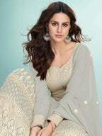 Myra Dusty Grey Georgette Embroidered Anarkali Suit | Grocsy