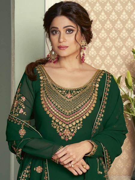 Myra Green and Gold Georgette Embroidered Gharara Suit | Grocsy