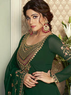 Myra Green and Gold Georgette Embroidered Gharara Suit | Grocsy