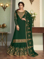 Myra Green and Gold Georgette Embroidered Gharara Suit | Grocsy