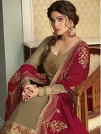 Myra Brown and Maroon Georgette Embroidered Gharara Suit | Grocsy