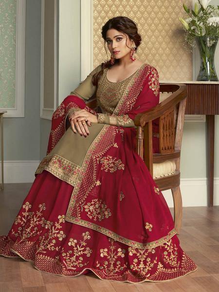 Myra Brown and Maroon Georgette Embroidered Gharara Suit | Grocsy