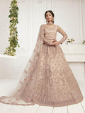 Myra Dusty Pink Heavy Embroidered Net Bridal Lehenga | Grocsy