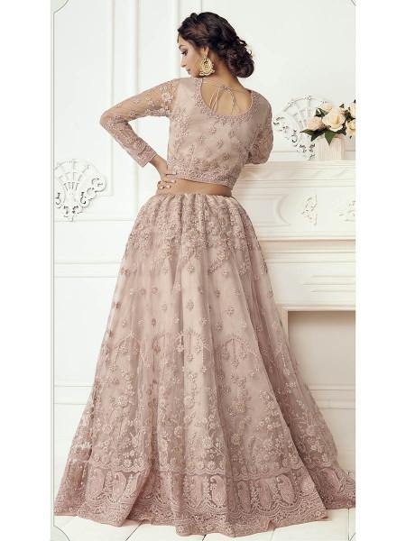 Myra Dusty Pink Heavy Embroidered Net Bridal Lehenga | Grocsy