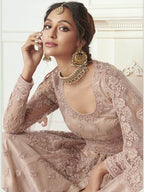 Myra Dusty Pink Heavy Embroidered Net Bridal Lehenga | Grocsy