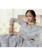 Myra Dusty Sea Blue Heavy Embroidered Net Bridal Lehenga | Grocsy
