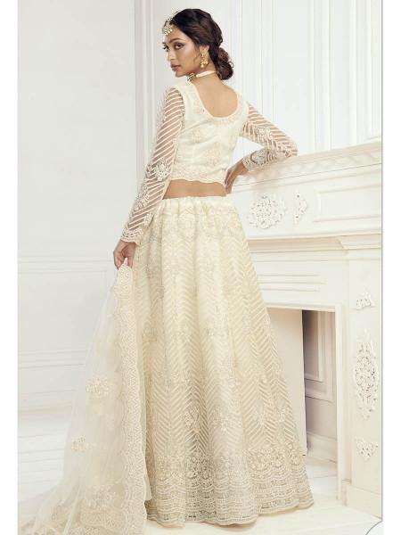 Myra Beautiful Fashion Off White Heavy Embroidered Net Bridal Lehenga | Grocsy