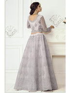 Myra Grey Heavy Embroidered Net Bridal Lehenga | Grocsy