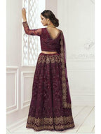 Myra Wine Heavy Embroidered Net bridal Lehenga | Grocsy