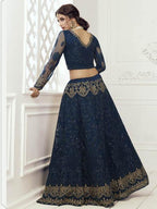 Myra Deep Blue Heavy Embroidered Net Bridal Lehenga | Grocsy