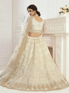 Myra Cream Heavy Embroidered Net Bridal Lehenga | Grocsy