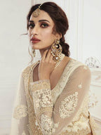 Myra Cream Heavy Embroidered Net Bridal Lehenga | Grocsy