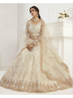 Myra Cream Heavy Embroidered Net Bridal Lehenga | Grocsy
