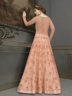 Myra Peach Soft Net Embroidered Handwork Gown Style Suit | Grocsy