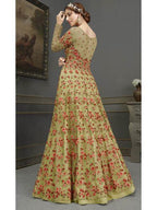 Myra Green Soft Net Embroidered Handwork Gown Style Suit | Grocsy