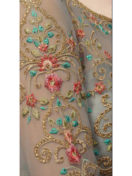 Myra Grey Soft Net Embroidered Handwork Gown Style Suit | Grocsy