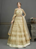 Myra Pista Soft Net Embroidered Handwork Gown Style Suit | Grocsy