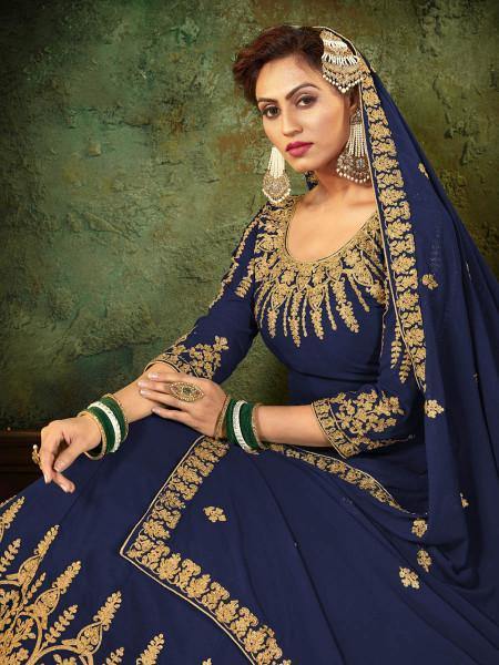 Myra Navy Blue Georgette Embroidered Gown | Grocsy