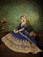 Myra Navy Blue Georgette Embroidered Gown | Grocsy